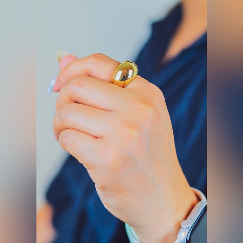 Dome Ring 18K Solid Gold Dainty, Lightweight, Hollow US size 7